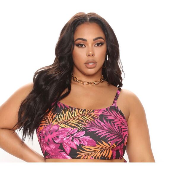 NWT Fashion Nova Tropical Palm Tree Vacation Cami Swim Top | 2X - Picture 1 of 8